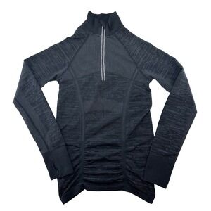 ATHLETA Skyline Fast Track Half Zip Ruched Pullover • XS • Black‎